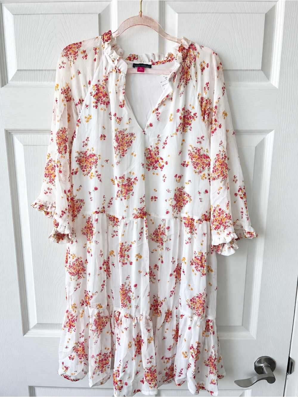 Vince Camuto White Midi Dress with Pink & Yellow Floral